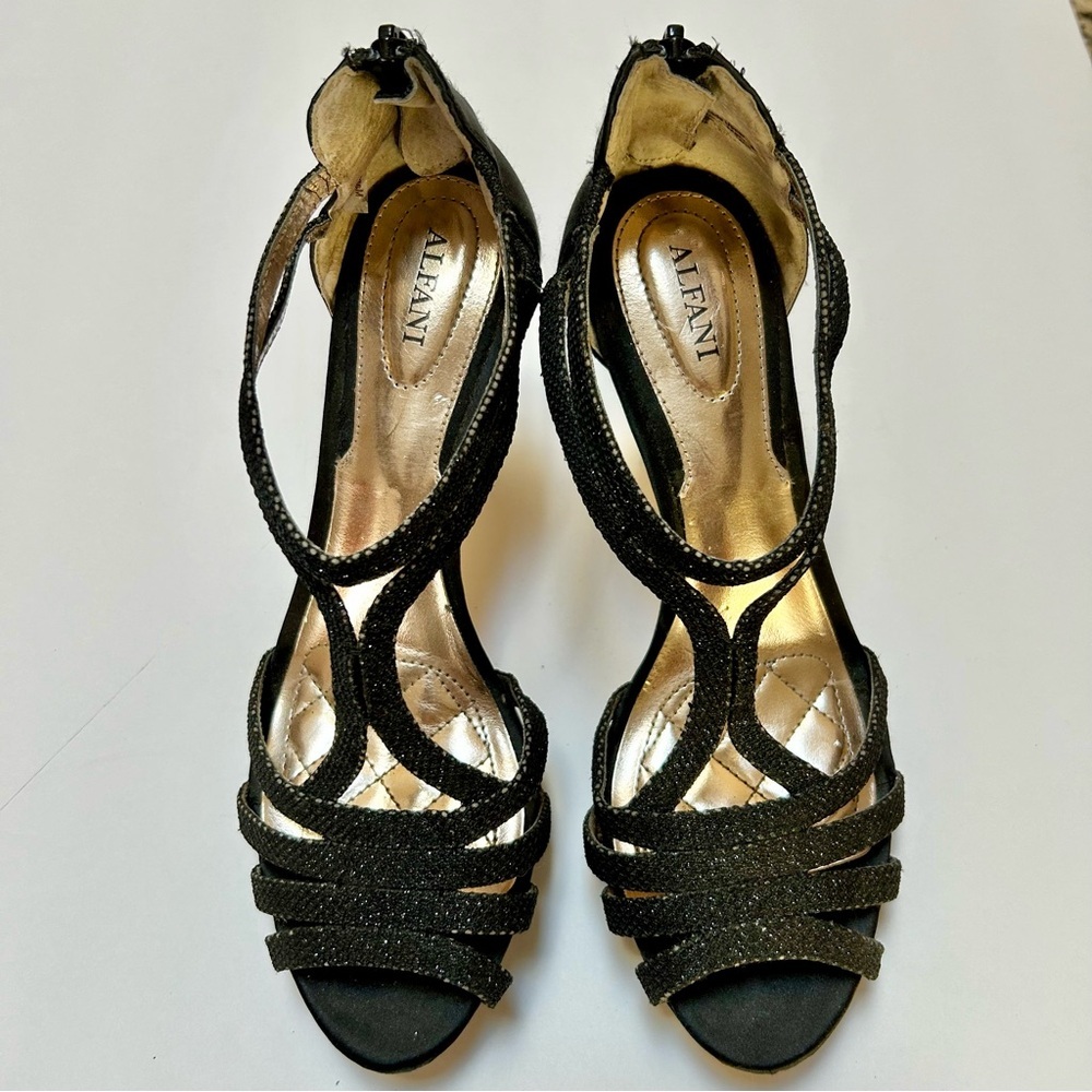 Alfani Tacy Platform Sandal Heels black metallic sexy formal wedding prom SZ 7
